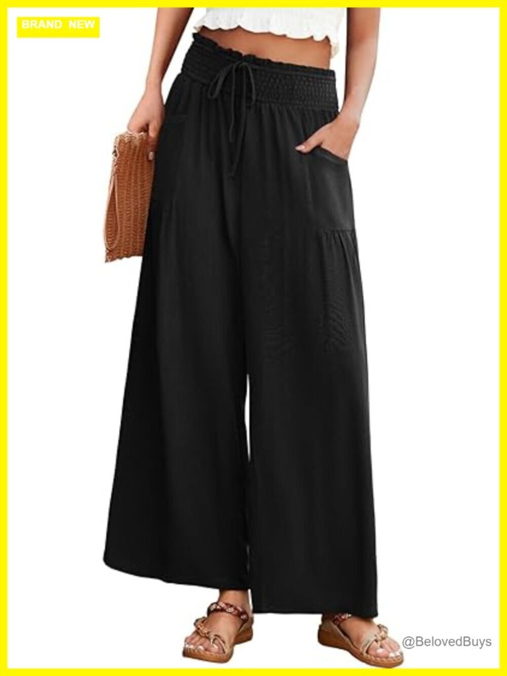 Wide Leg Linen Pants for Women High Waist Casual Flowy Boho Beach Palazzo